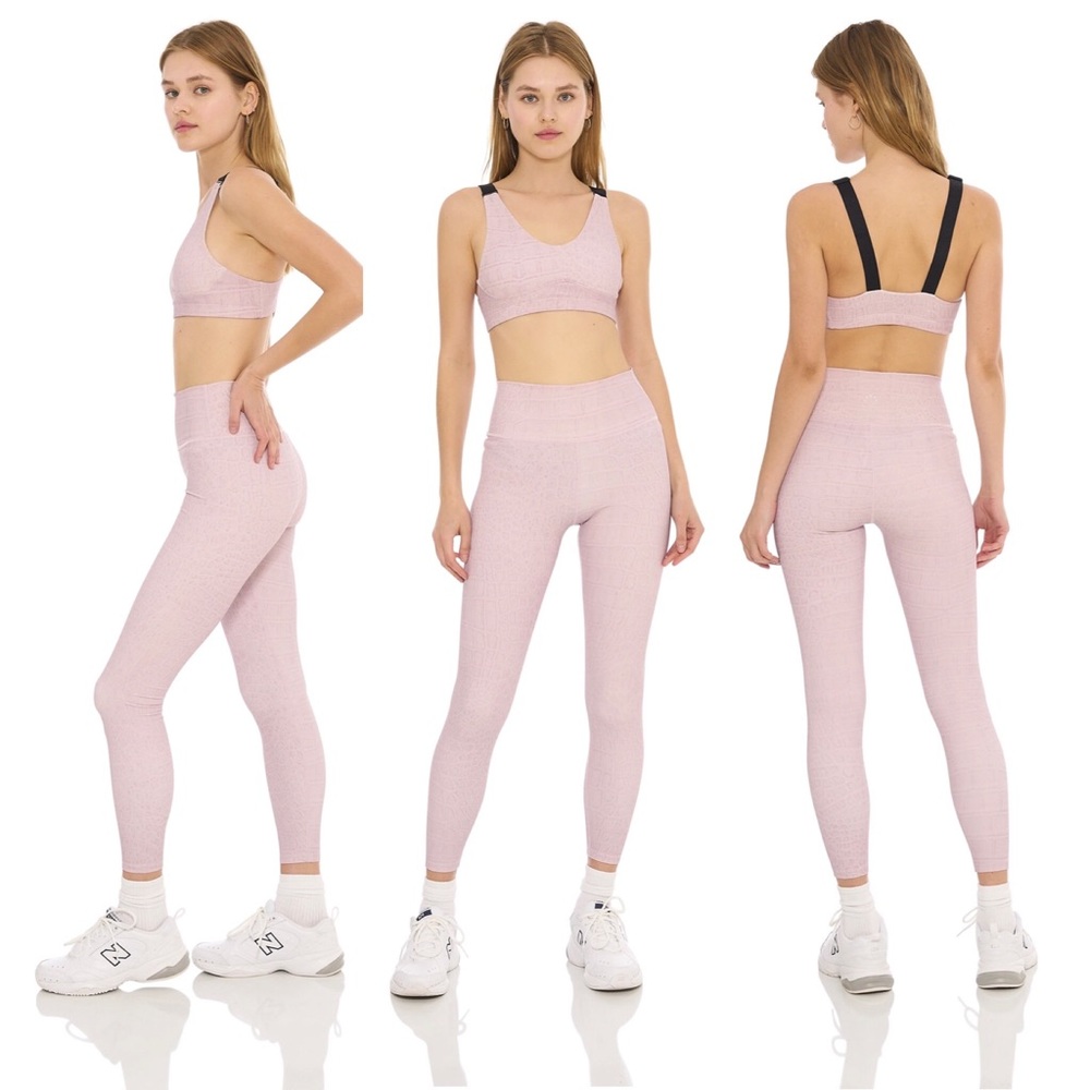 $178 Varley Blush Croc Matching Workout Set: Luna 7/8 Leggings + Martel Bra
